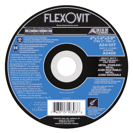 Flexovit DEPRESSED CENTER GRINDING WHEEL A0406